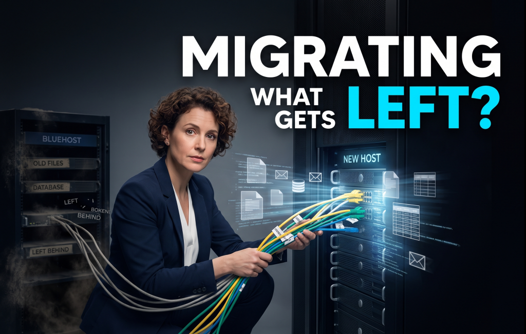 A conceptual illustration of a digital server migration highlighting files in transition and files left behind