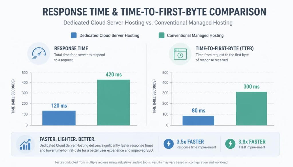 Infographic bar chart comparing response time and time to first byte metrics