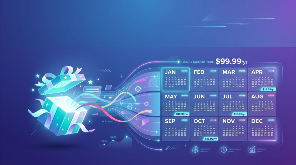 Hostinger’s Free Domain Offer: What Happens to Pricing After Year One? 2 Annual subscription calendar showing $99.99 per year and monthly pricing highlights